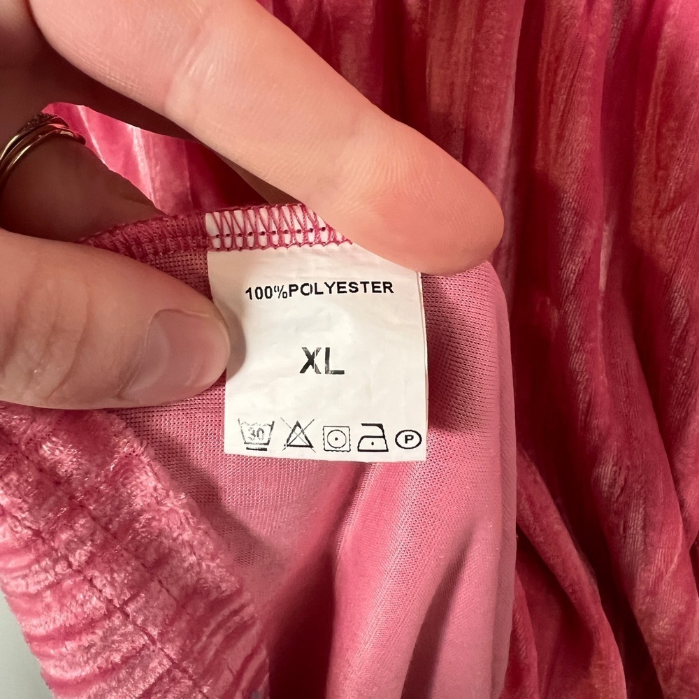 Coquette Pink Crushed‎ Velvet Bow Sash Babydoll Mini Dress XL Long Sleeve - Picture 4 of 6